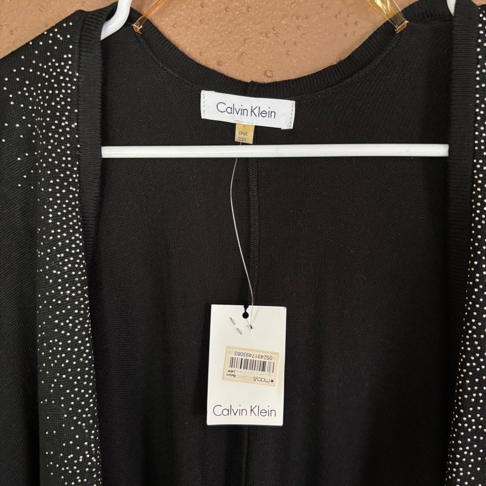 Calvin Klein Womens Black Rhinestone Embellished Open Front Wrap Shrug OS NWT - Picture 2 of 5